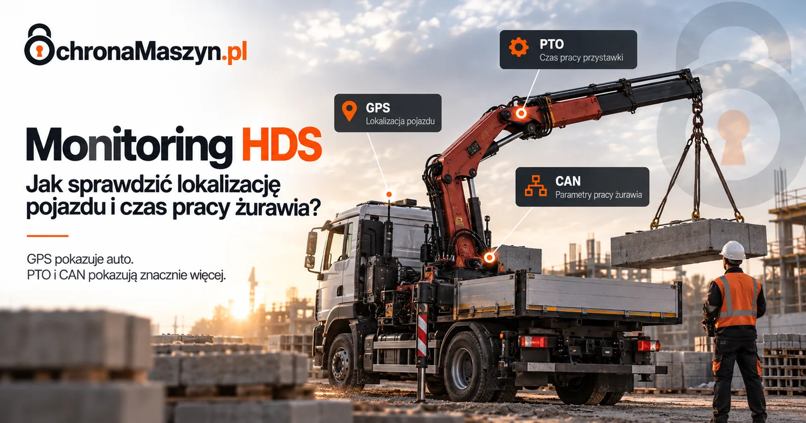 Samochód ciężarowy z żurawiem HDS podczas rozładunku na placu budowy.